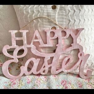 Pink Wooden Happy Easter Sign